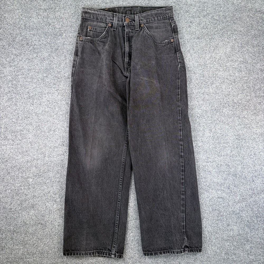 Vintage Levis 565 Jeans Womens 28x28 Black Wide Leg Baggy Denim Made in USA 90s